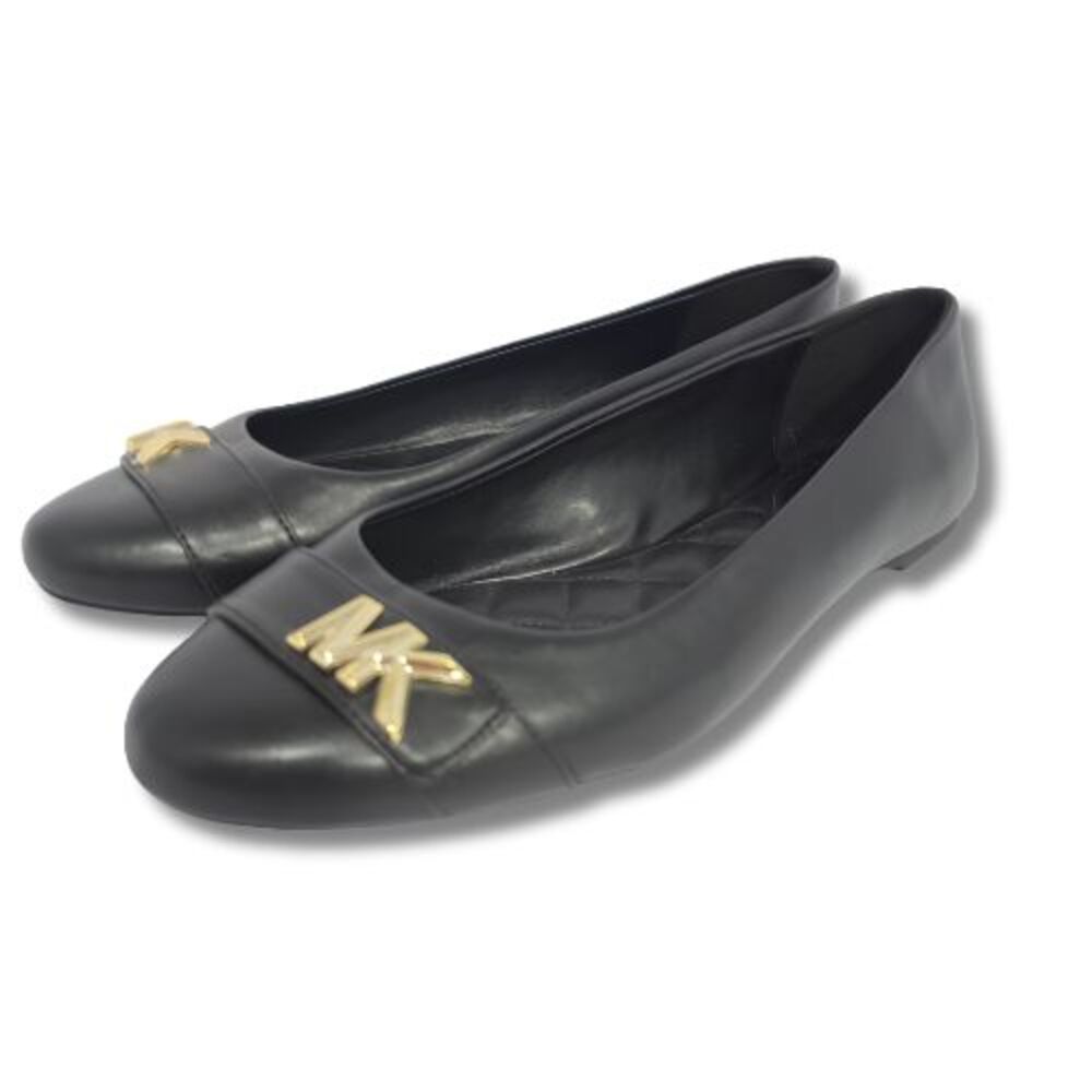 Michael Kors Jilly Ballet Flat Shoes Round Toe MK Logo Caviar Black 9.5 M Unworn